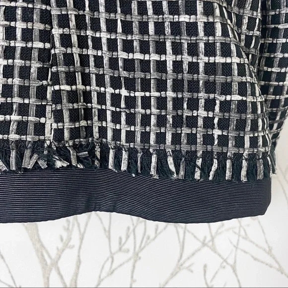 LAFAYETTE 148 NEW YORK Black Textured Tweed Grid Fringe Blazer Jacket 14 office - Picture 10 of 16